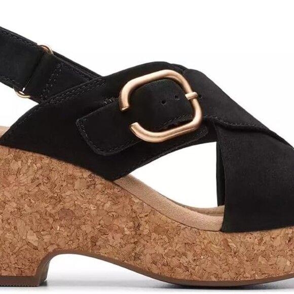 Shoes - Women's Wedge Sandal Leather Black 3-Inch Comfort Slip-On for Casual Wear